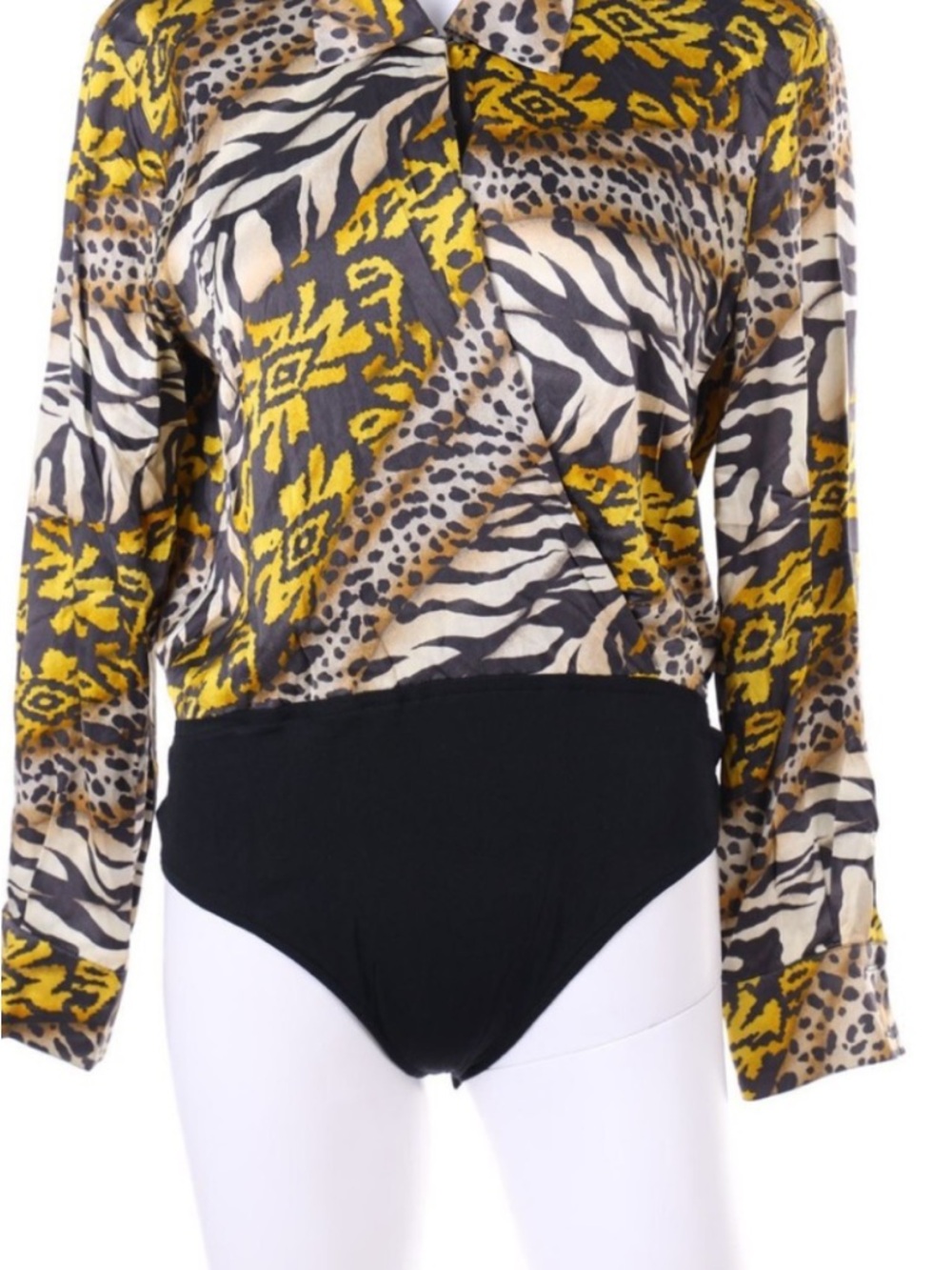 ESCADA MARGARETHA LEY bodysuit long sleeve vintage silk animal print S brown